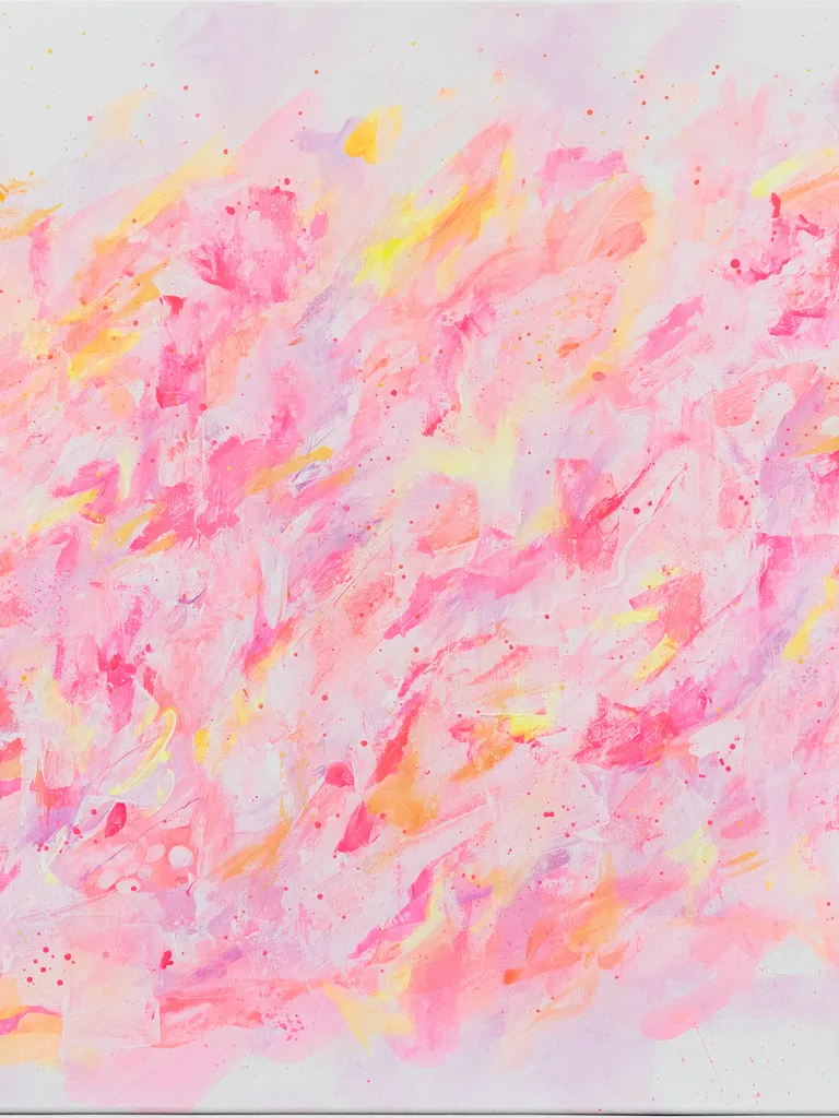 Flieder Pink Gelb | Abstrakte Acrylkunst auf Leinwand